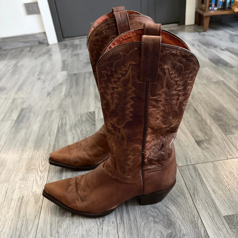 Dan Post Brown Leather Western Cowboy Boots - Picture 3 of 11